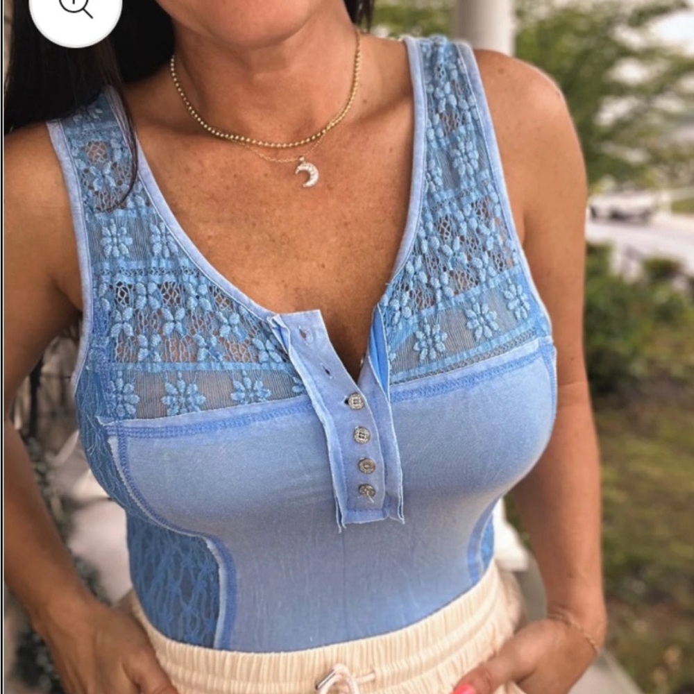 POL La e And Love Bodysuit in Pacific Blue Size Large NWOT